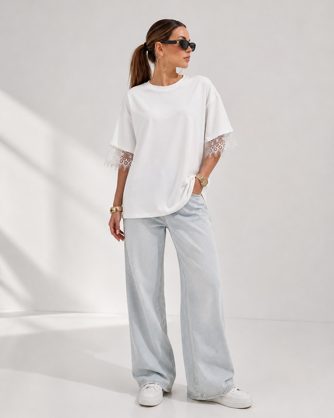 BACK LACE OVERSIZED TOP (WHITE & BLACK) - Image 5