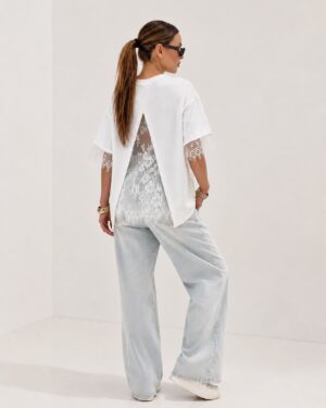 BACK LACE OVERSIZED TOP (WHITE & BLACK)