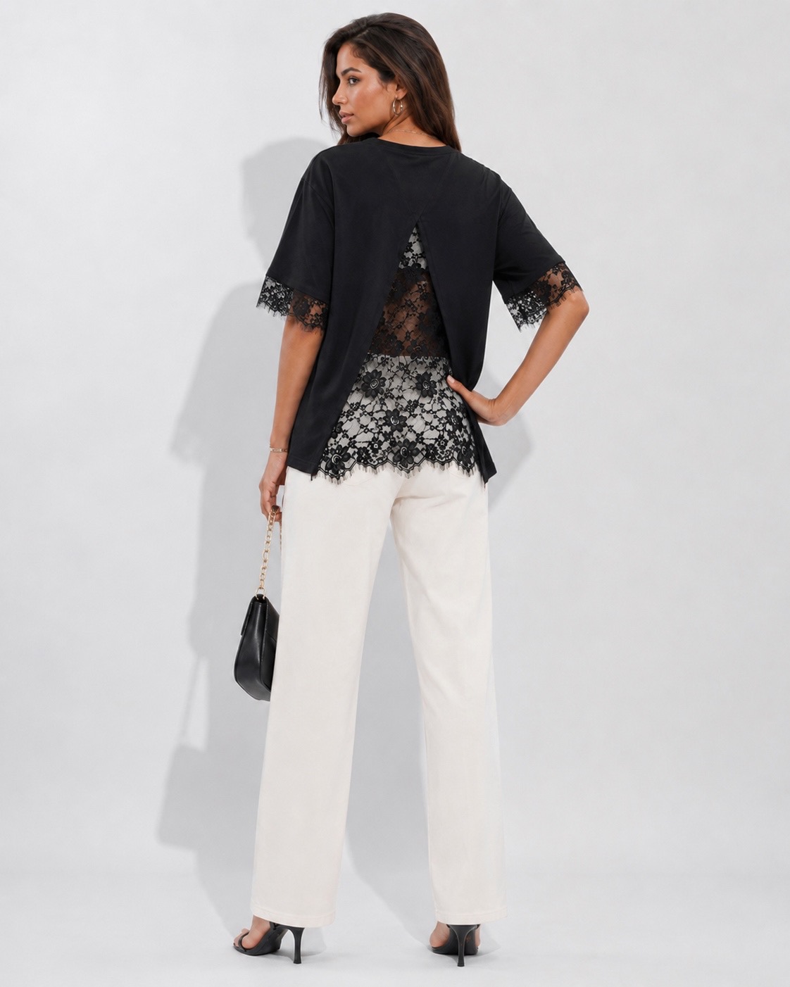 BACK LACE OVERSIZED TOP (WHITE & BLACK) - Image 7