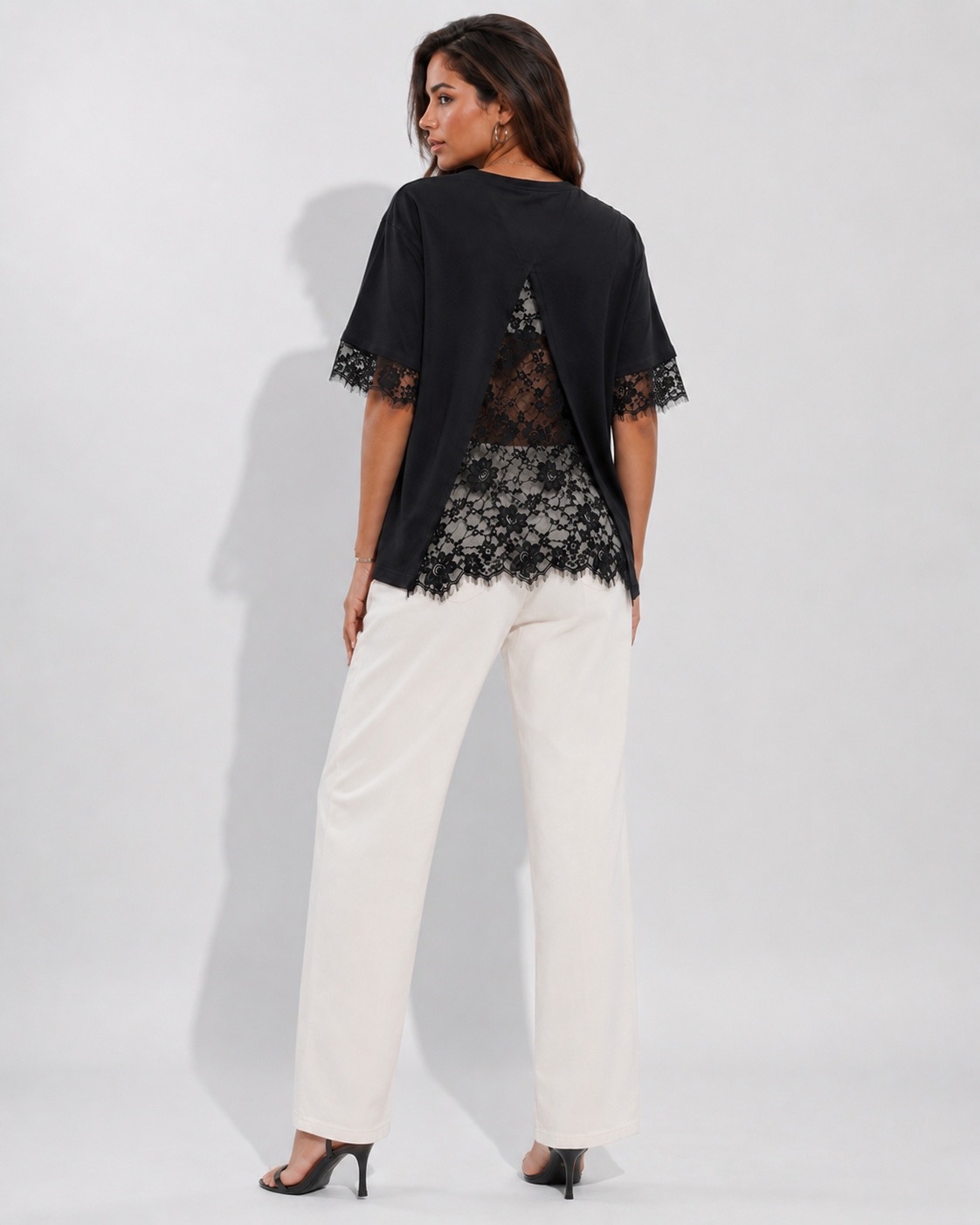 BACK LACE OVERSIZED TOP (WHITE & BLACK) - Image 6